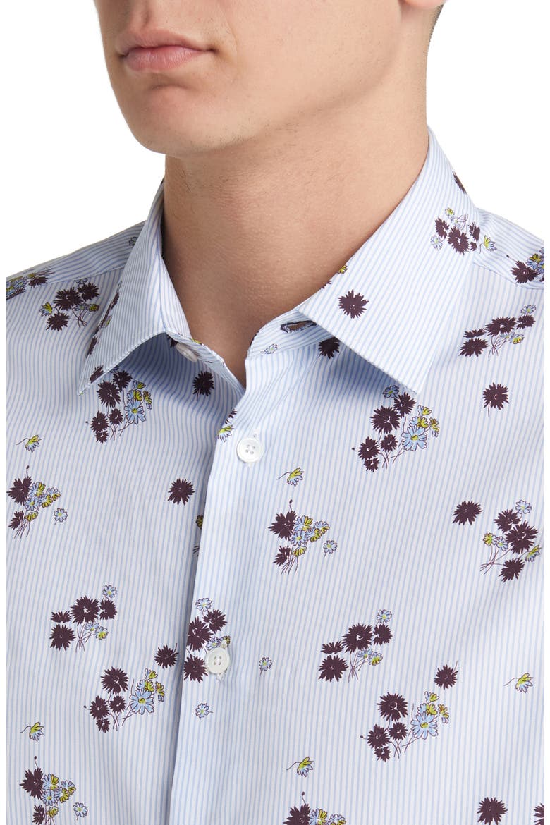 Tailored Fit Floral Stripe Cotton Dress Shirt, Alternate, color, LIGHT BLUE