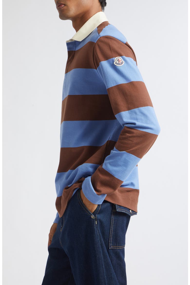 Long Sleeve Stripe Rugby Polo, Alternate, color, STRIPE AZURE/ BROWN