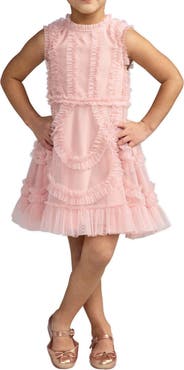 Mac Duggal Girls High Neck Sleeveless Micro Ruffle Mini Dress