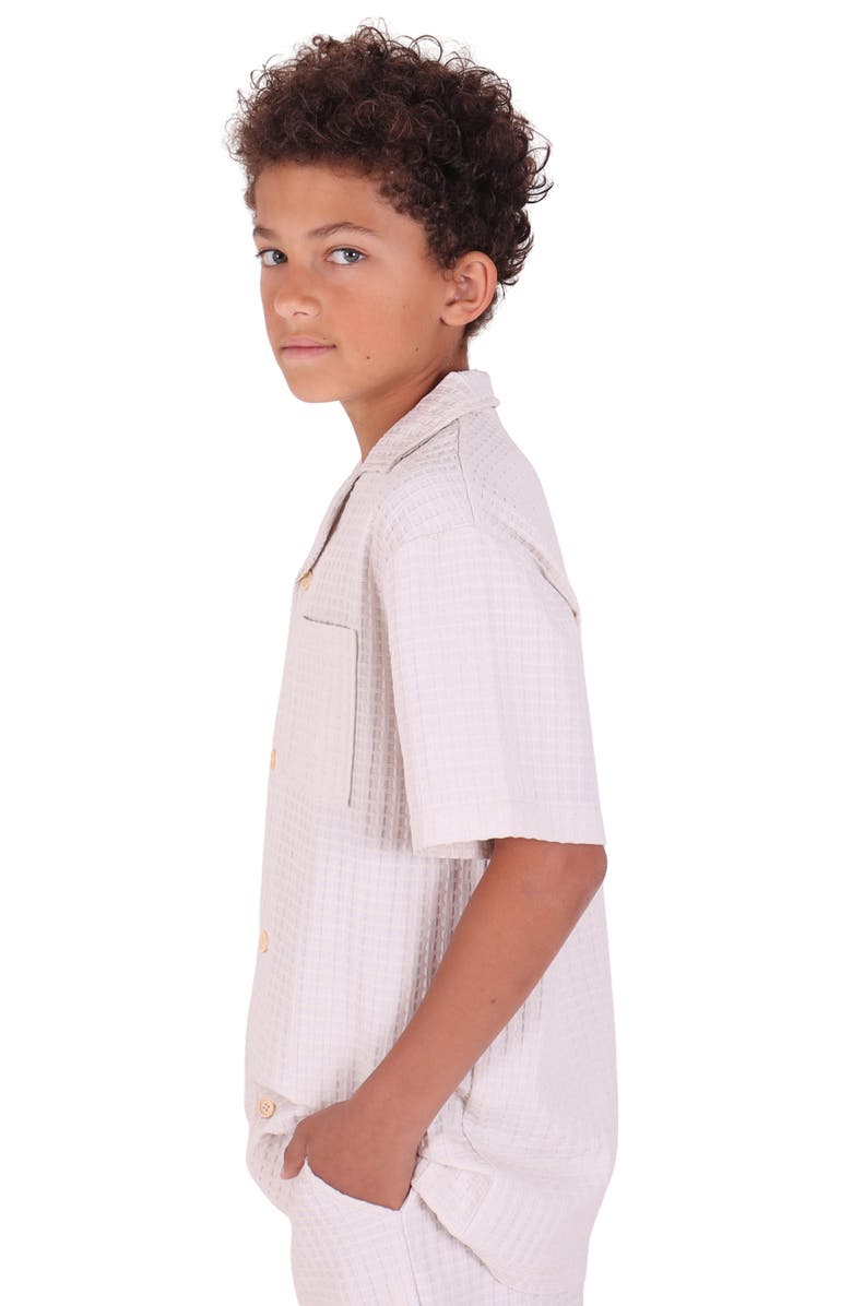 TINY TRIBE Kids' Short Sleeve Solid Button-Up Shirt, Alternate, color, 