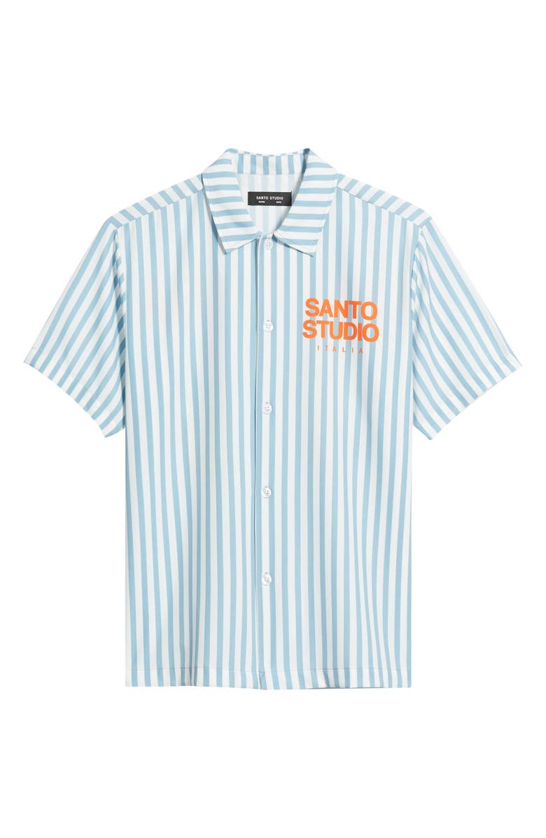 SANTO STUDIO Que Sera Sera Stripe Short Sleeve Cotton Button-Up Shirt - Ryan Sheckler Edition, Alternate, color, Blue