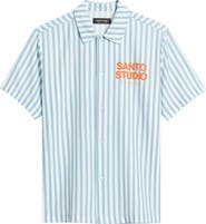 SANTO STUDIO Que Sera Sera Stripe Short Sleeve Cotton Button-Up Shirt - Ryan Sheckler Edition