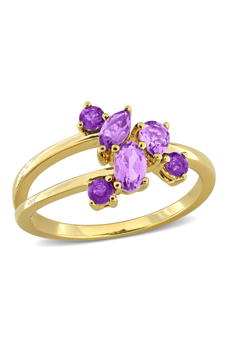 Gemstone Multi-Cut Cluster Ring, Main, color, Amethyst/Yellow-Plated Silver