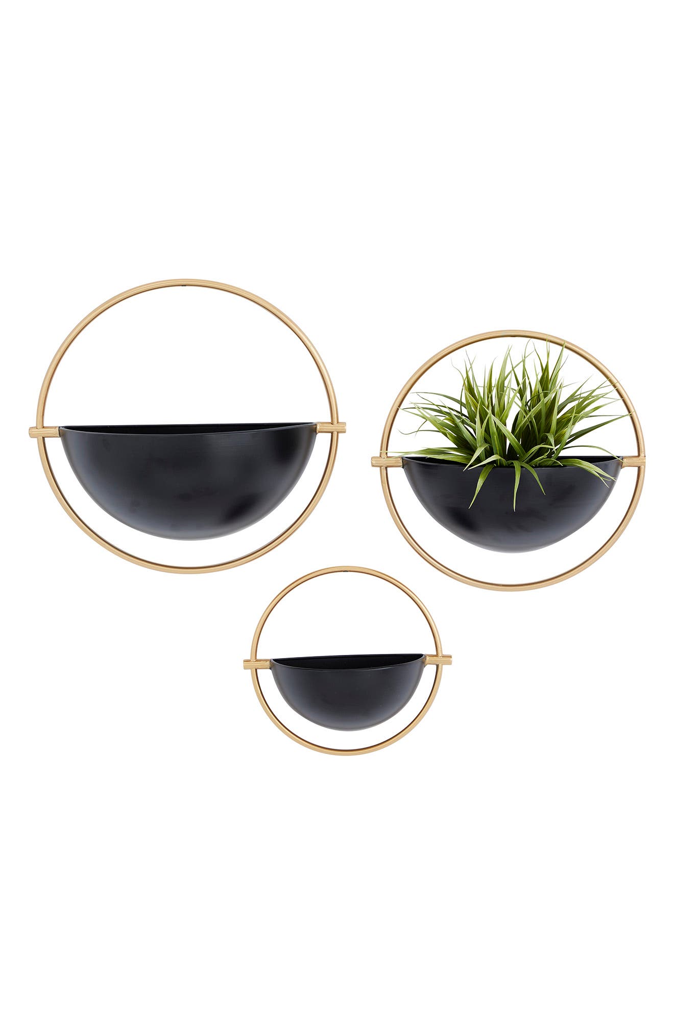 VIVIAN LUNE HOME Black Metal Indoor Outdoor Geometric Wall Planter - Set of 3