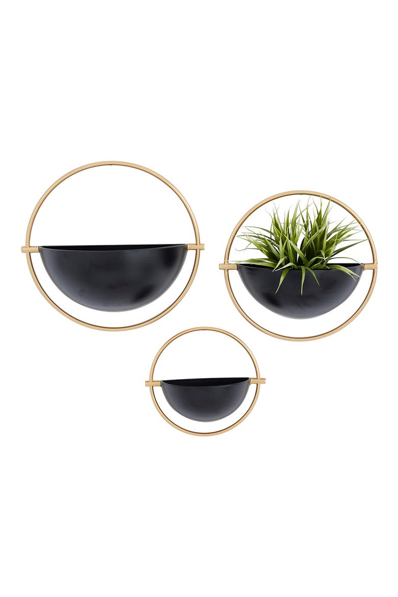 Black Metal Indoor Outdoor Geometric Wall Planter - Set of 3, Main, color, BLACK