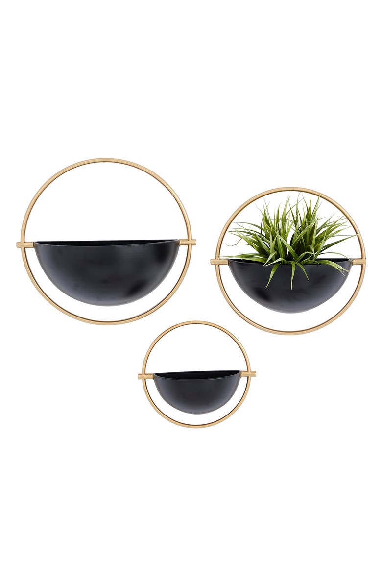 VIVIAN LUNE HOME Black Metal Indoor Outdoor Geometric Wall Planter - Set of 3, Main, color, Black