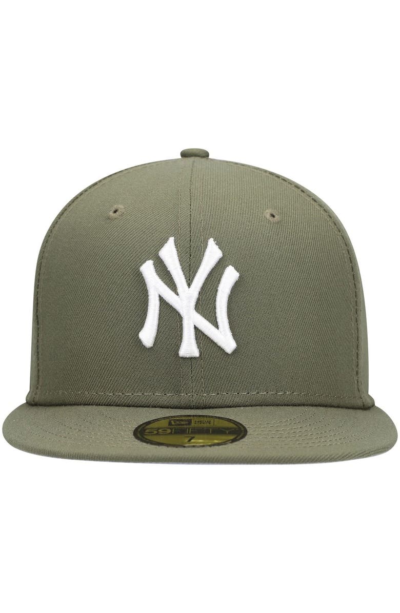 New Era Men's New Era Olive New York Yankees White Logo 59FIFTY Fitted Hat, Alternate, color,