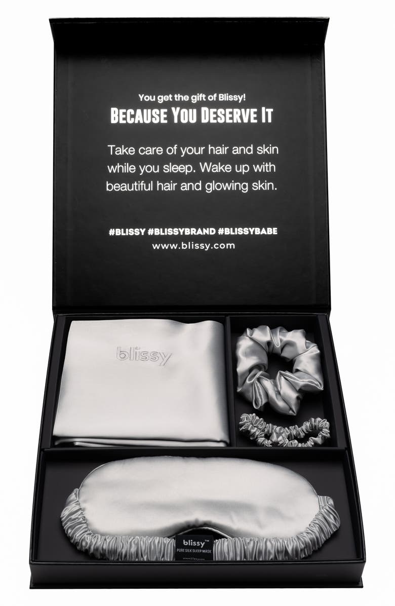 BLISSY Dream 4-Piece Mulberry Silk Set, Alternate, color, Metallic Silver