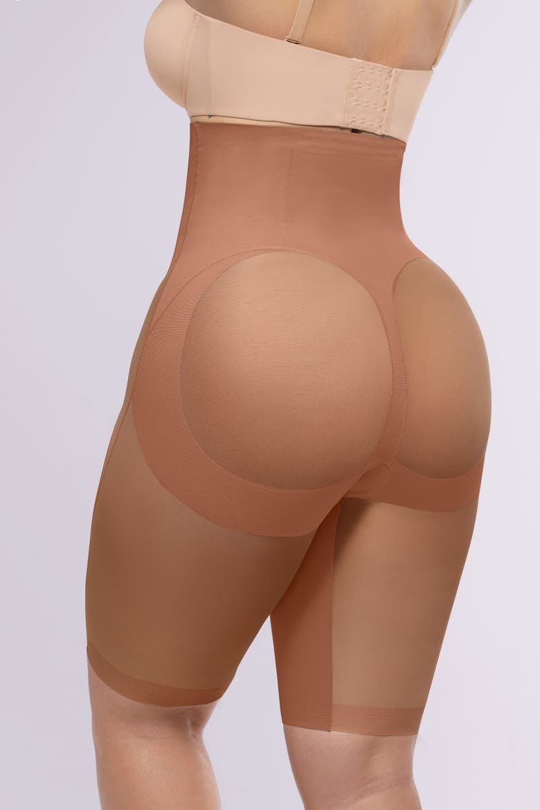 MeshSmooth Butt-Lifting Above-Knee Short, Alternate, color, Bronze