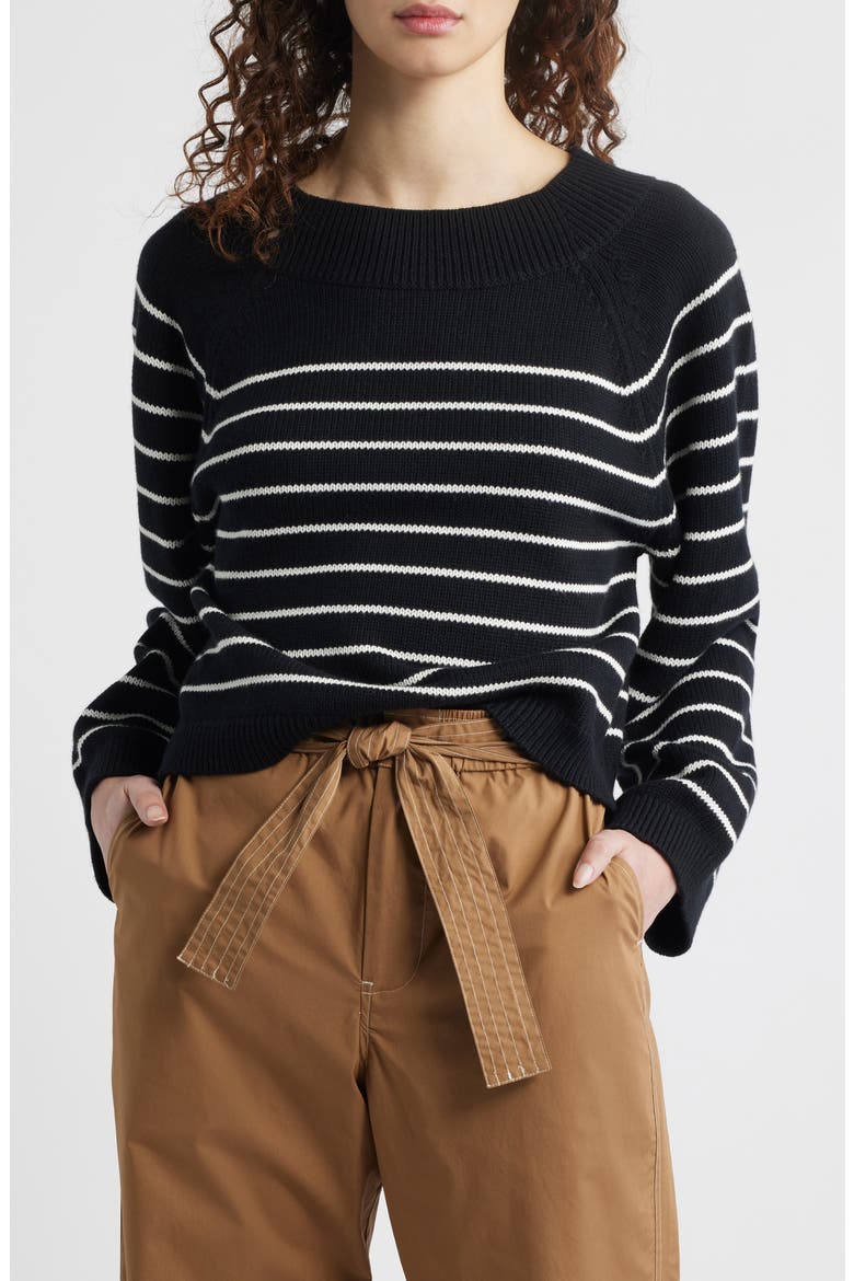 Stripe Crewneck Sweater, Main, color, BLACK/ CREAM