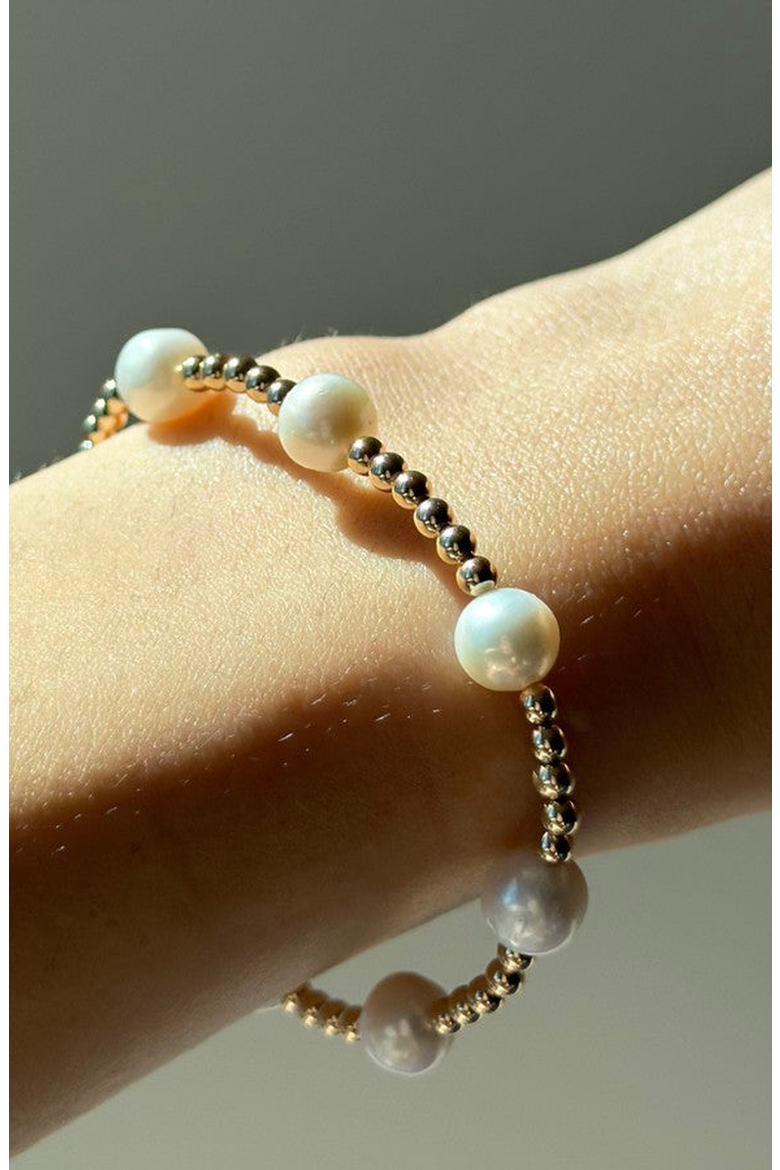 Bead 8-Pearl Bracelet, Alternate, color, Gold / Pearl