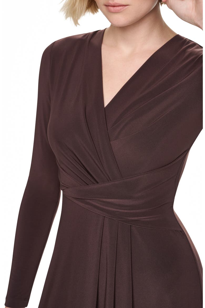 Long Sleeve V-Neck Midi Dress, Alternate, color, CHOCOLATE