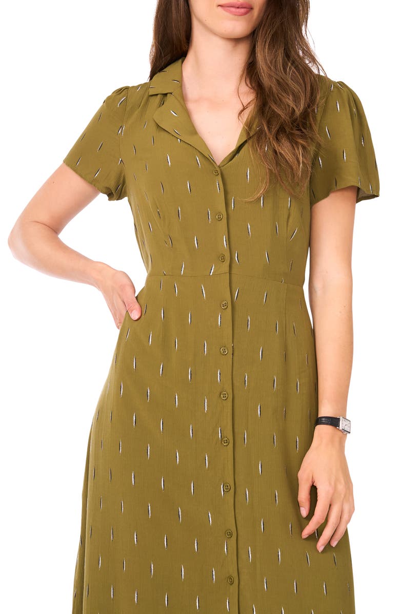 Halogen<sup>®</sup> Metallic Accent Tie Back Midi Shirtdress, Alternate, color, Olive Moss