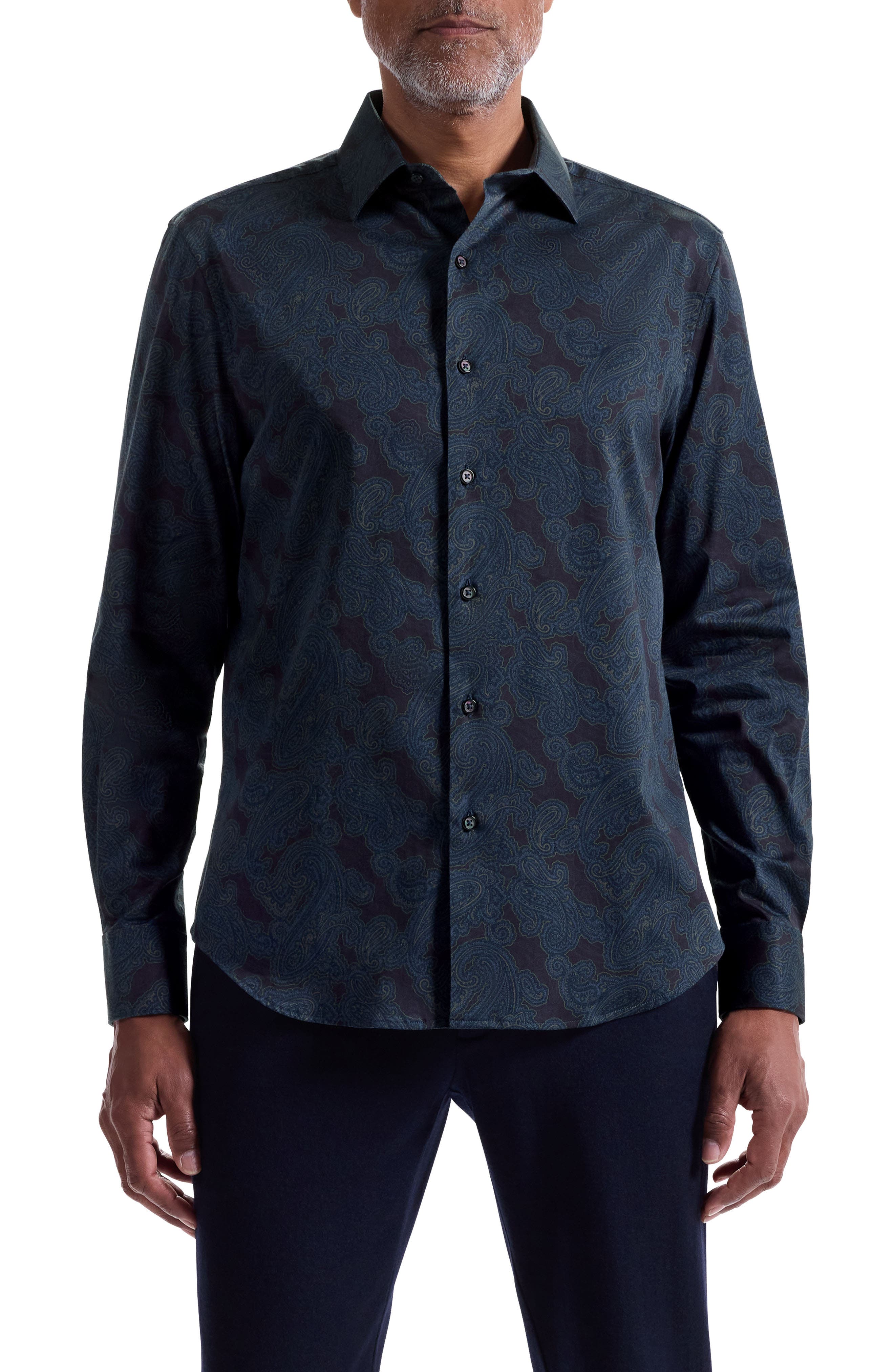 Axel Shaped Fit Paisley Stretch Button-Up Shirt
