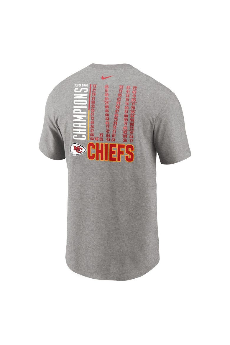 Men's Nike Heather Gray Kansas City Chiefs Super Bowl LVII Champions Roster T-Shirt, Alternate, color, Heather Charcoal