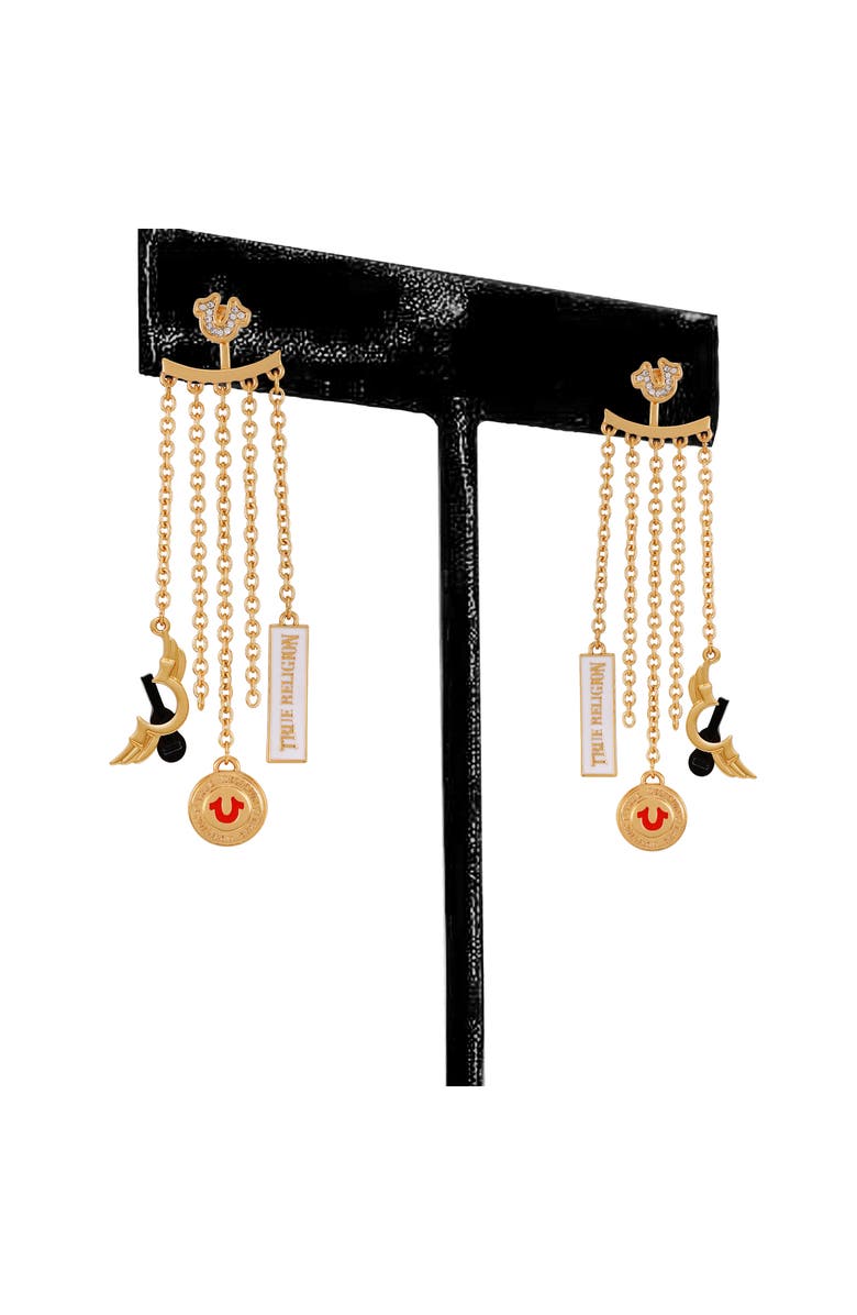 True Religion Logo Chain Drop Earrings, Alternate, color, Gold Tone