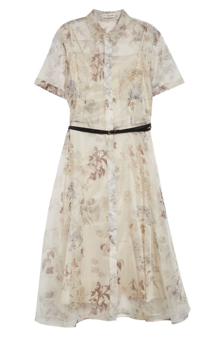 Kiera Floral Belted Silk Organza Shirtdress, Alternate, color, IVORY FLOWERS