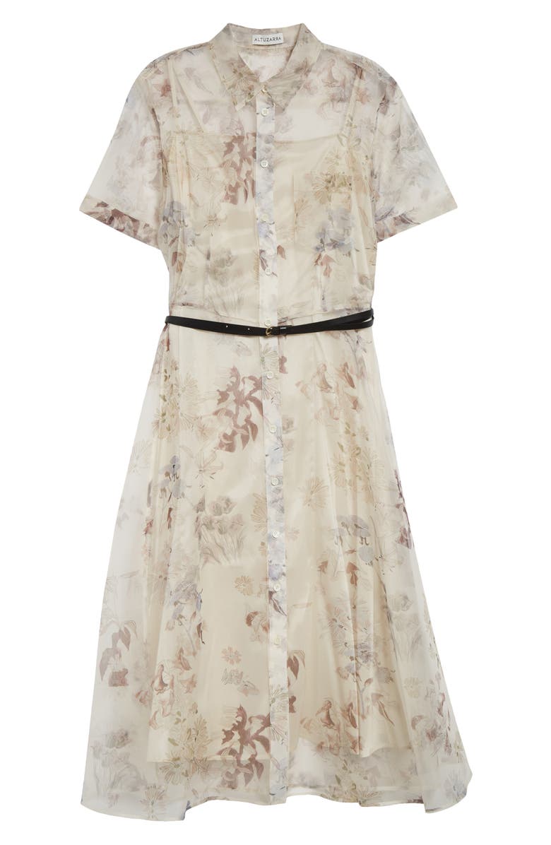 Altuzarra Kiera Floral Belted Silk Organza Shirtdress, Alternate, color, Ivory Flowers