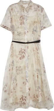 Altuzarra Kiera Floral Belted Silk Organza Shirtdress
