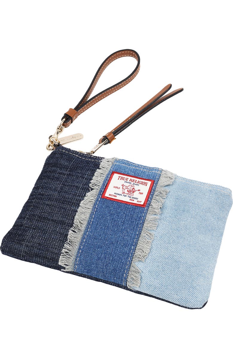 True Religion Frayed Panel Denim Pouch, Alternate, color, Denim/ Blue