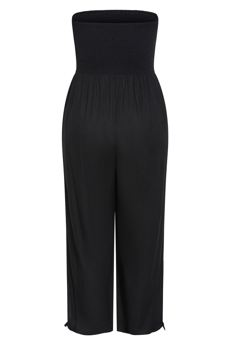 Ally Smocked Strapless Wide Leg Jumpsuit, Alternate, color, BLACK