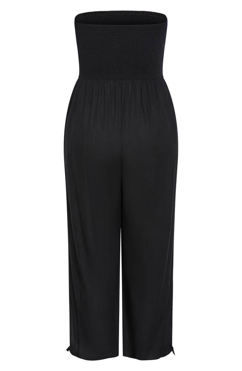 City Chic Ally Smocked Strapless Wide Leg Jumpsuit, Alternate, color, 