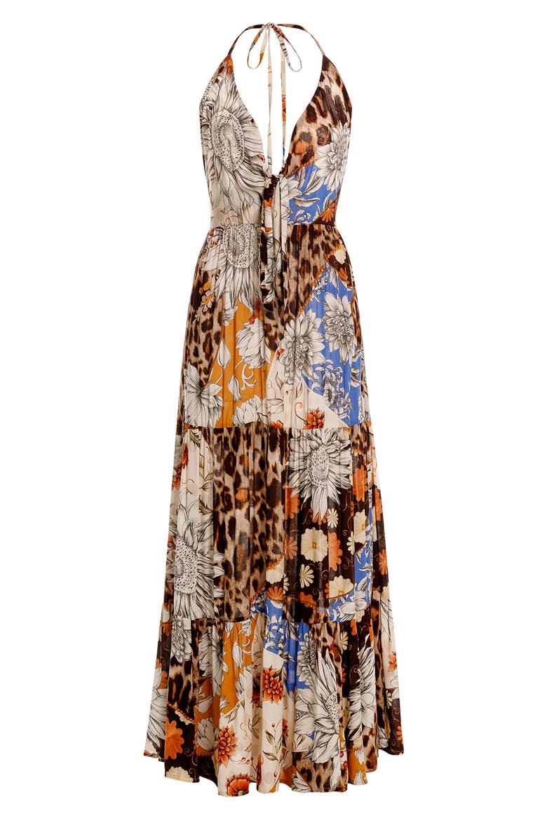 Gabrielle Quilt Tue Front Halter Cover-Up Maxi Dress., Alternate, color, BROWN
