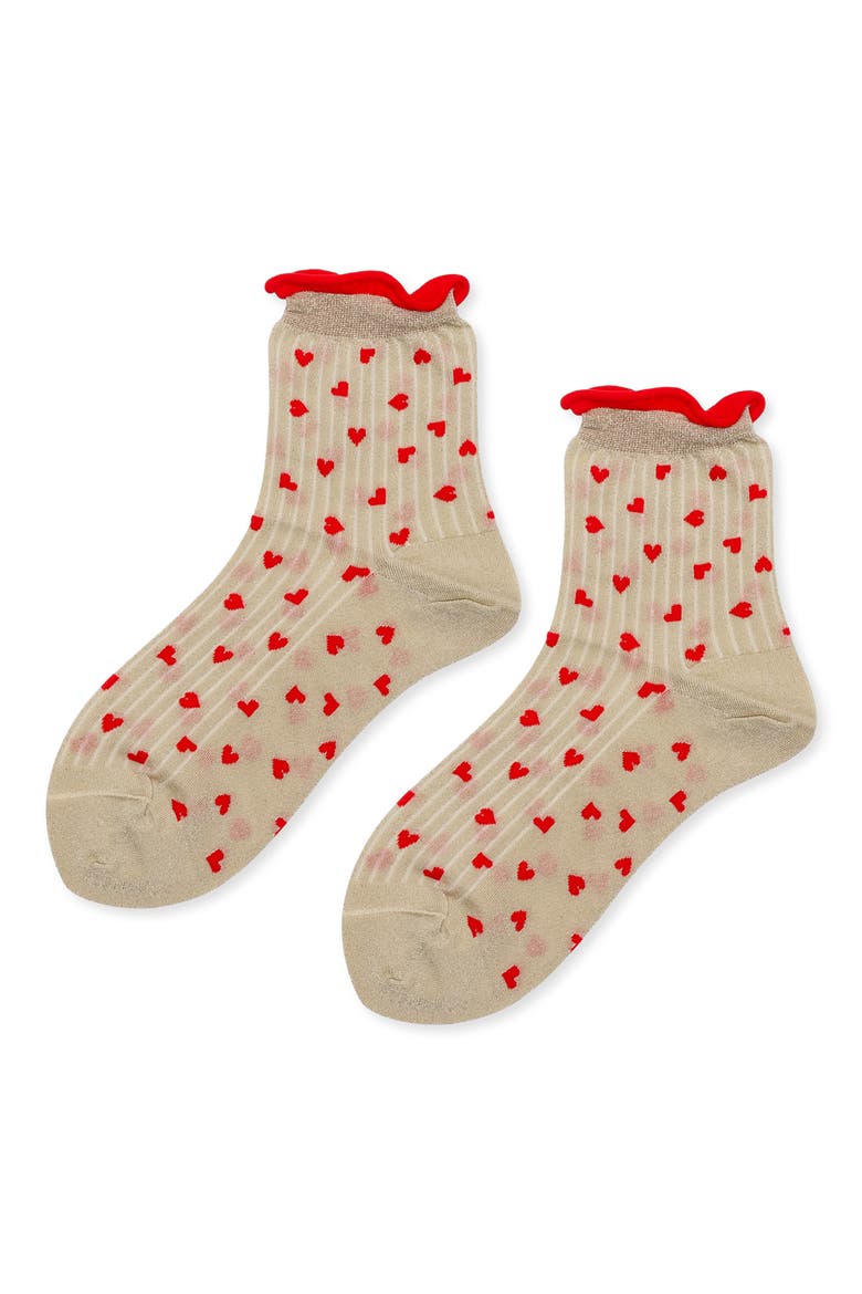 Spiffy Hearts Short Crew Socks, Main, color, BEIGE