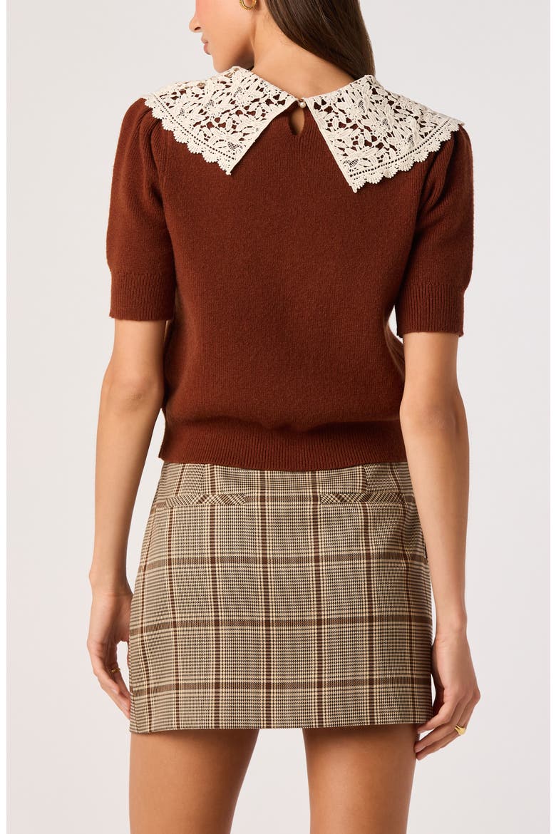 Carianne Lace Collar Short Sleeve Sweater, Alternate, color, RUST
