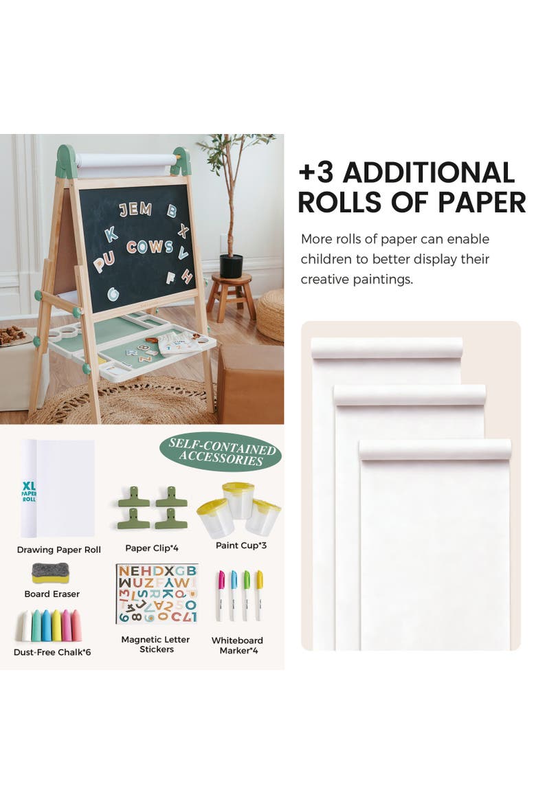 Magnitales Wooden Art Easel for Kids with Drawing Paper, Alternate, color, Multicolor