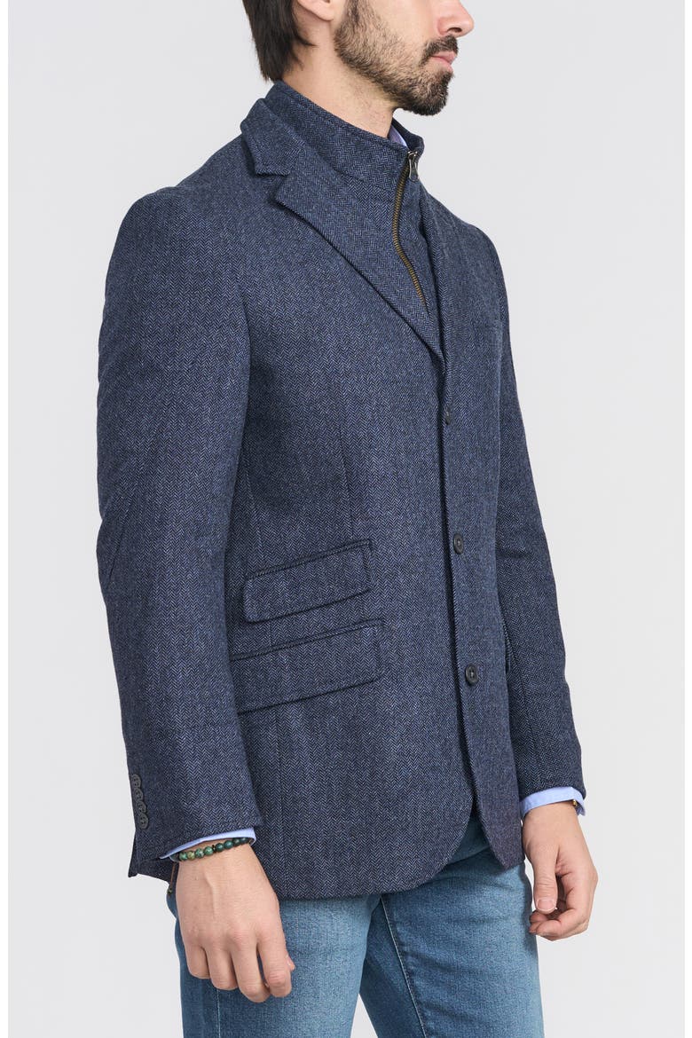 Blue Herringbone Wool & Cashmere Hybrid Sport Coat with Removable Bib, Alternate, color, BLUE