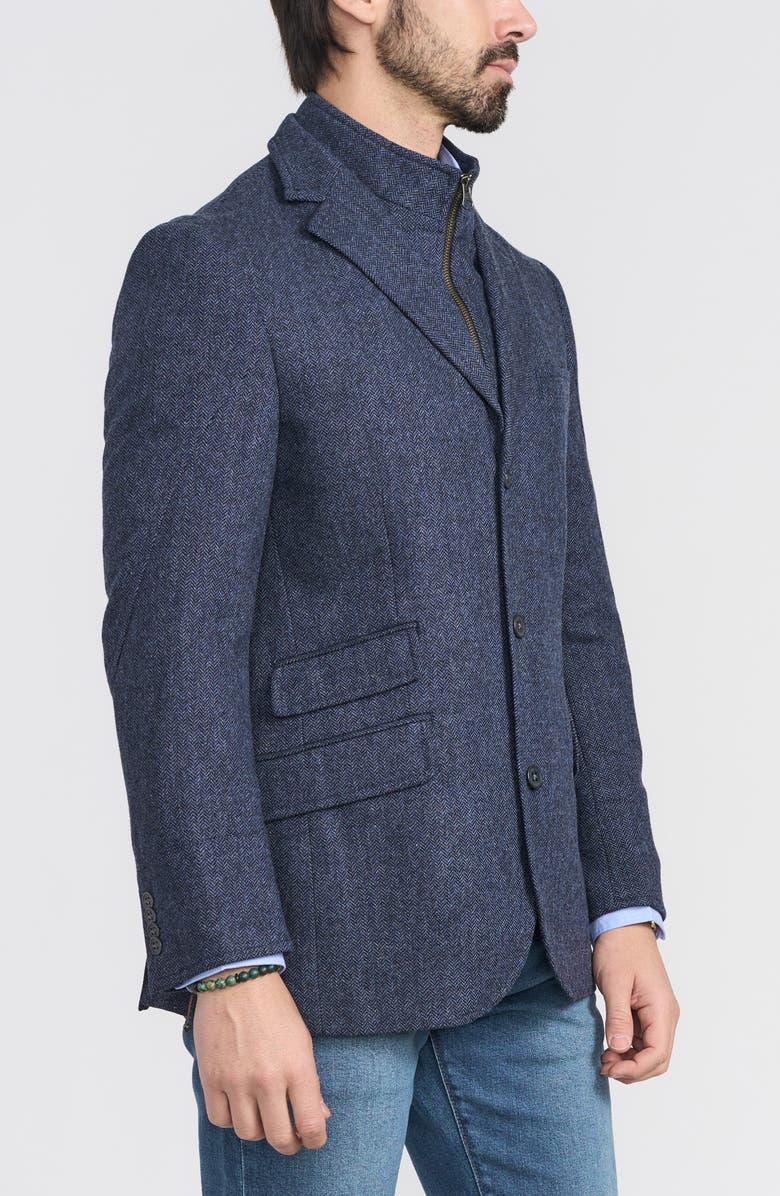 FLYNT Blue Herringbone Wool & Cashmere Hybrid Sport Coat with Removable Bib, Alternate, color, Blue