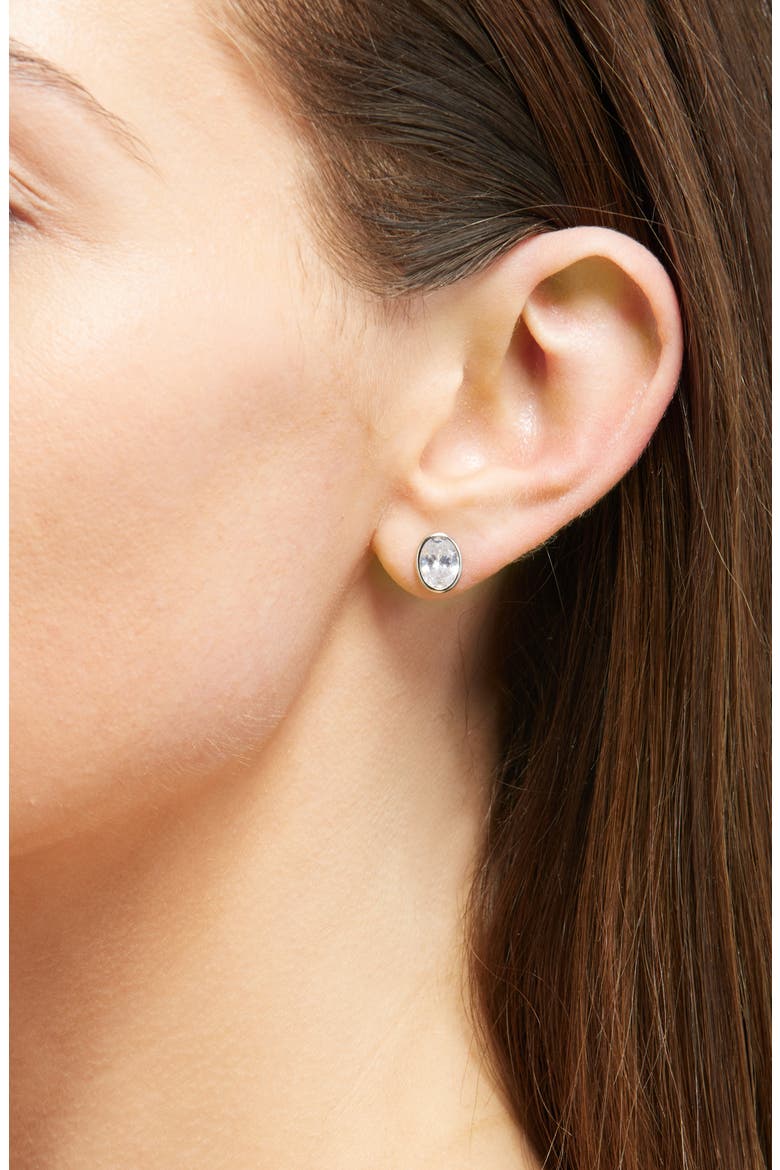 Cubic Zirconia Stud Earrings, Alternate, color, SILVER