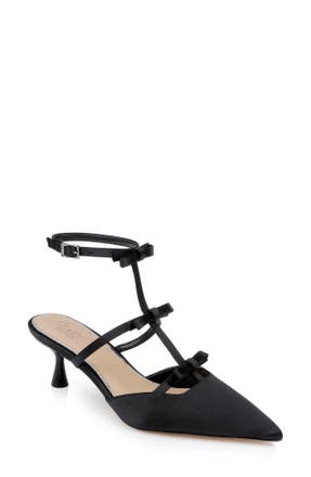 Jewel Badgley Mischka Elisabetta Ankle Strap Pointed Toe Kitten Heel Pump in BLACK SATIN · Shoes from Nordstrom Rack in a $240.38 outfit