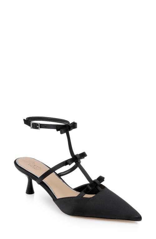 Jewel Badgley Mischka Elisabetta Ankle Strap Pointed Toe Kitten Heel Pump In Black