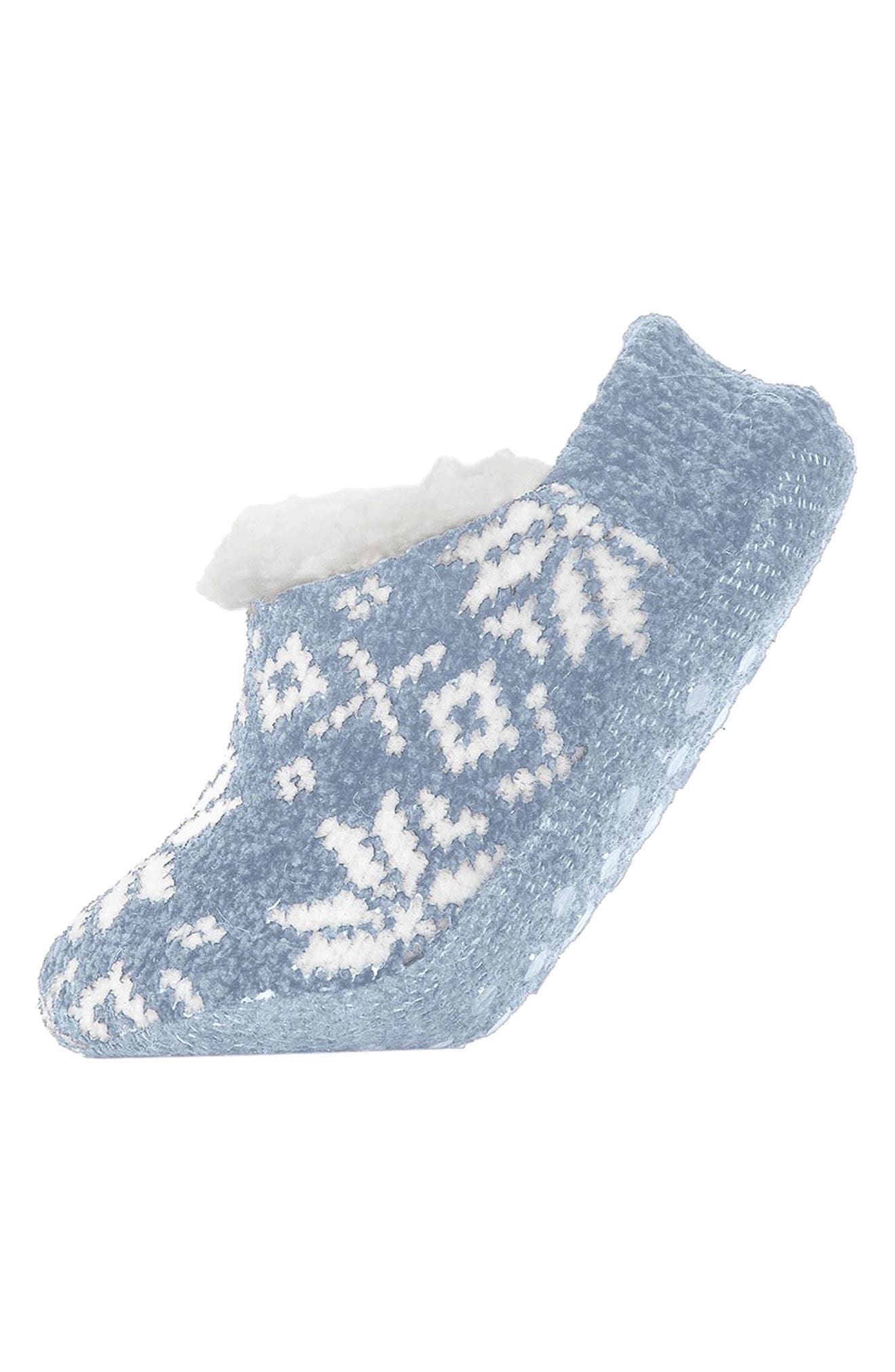 Nordic Pattern Fleece Lined Slipper Socks, Main, color, DENIM