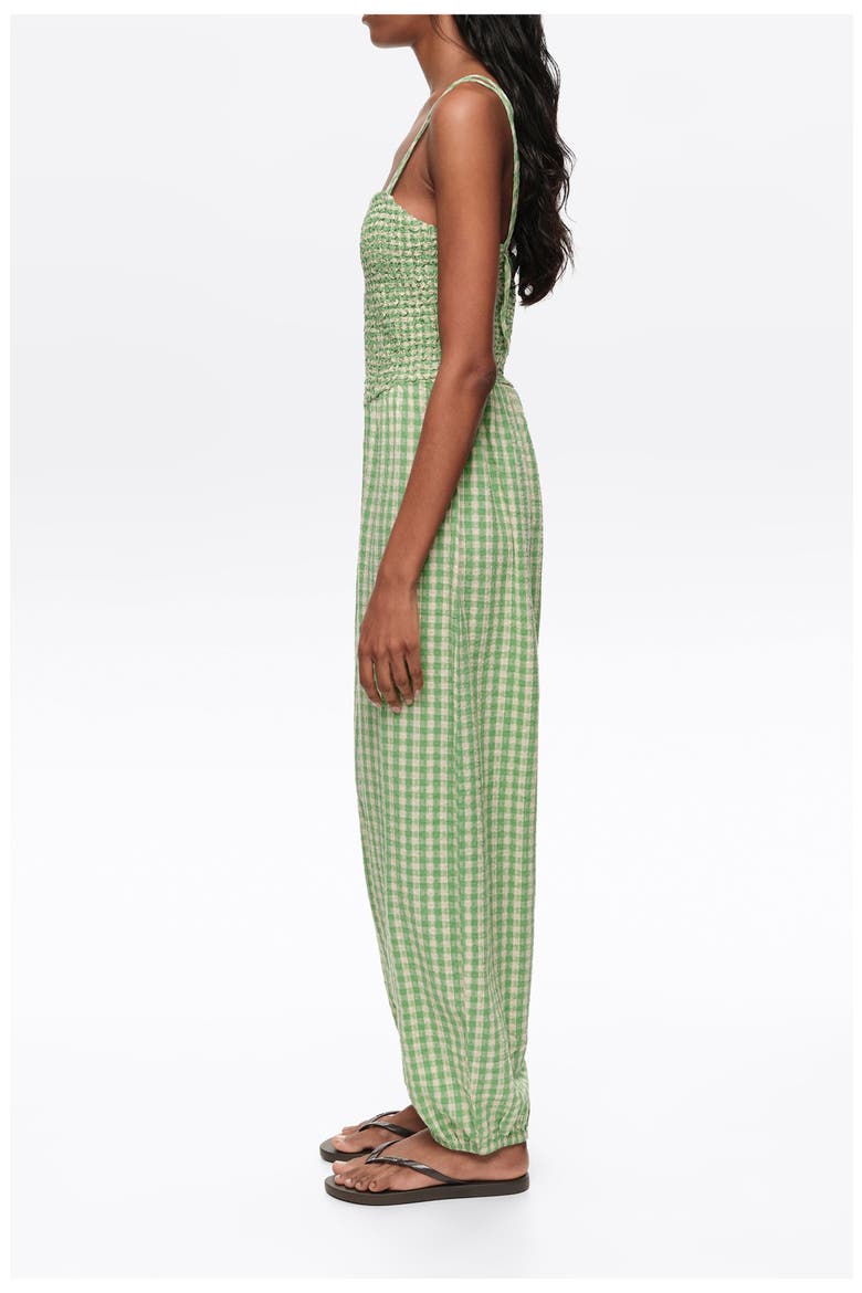 Checked Gathered Balloon Jumpsuit, Alternate, color, GREEN