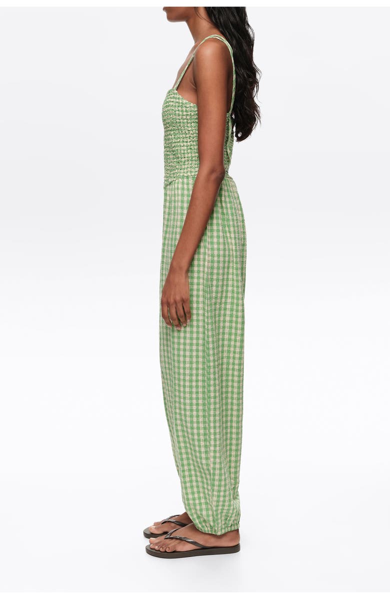 Bimba y Lola Checked Gathered Balloon Jumpsuit, Alternate, color, Green