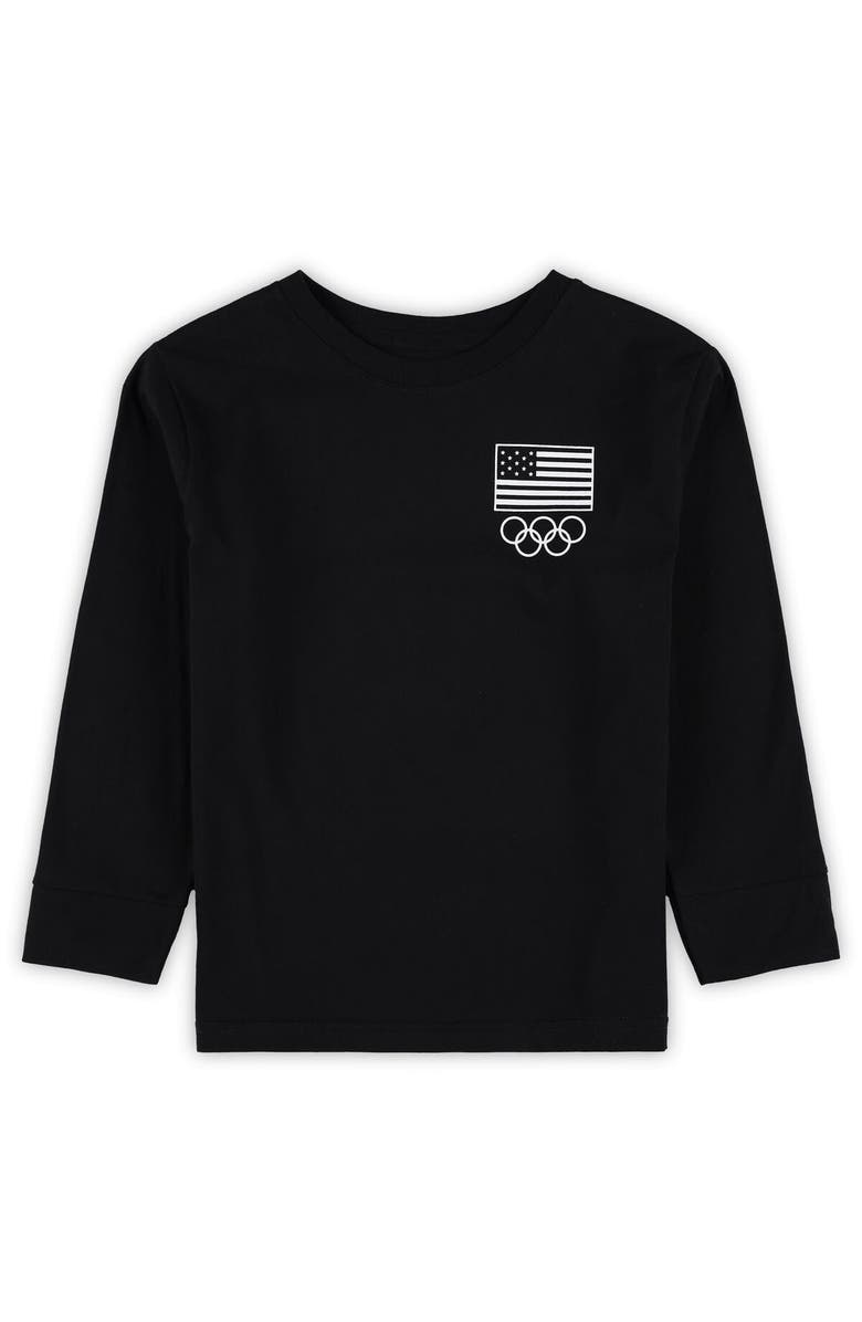 Outerstuff Preschool Black Team USA 2024 Flag & Rings Long Sleeve T-Shirt, Alternate, color,