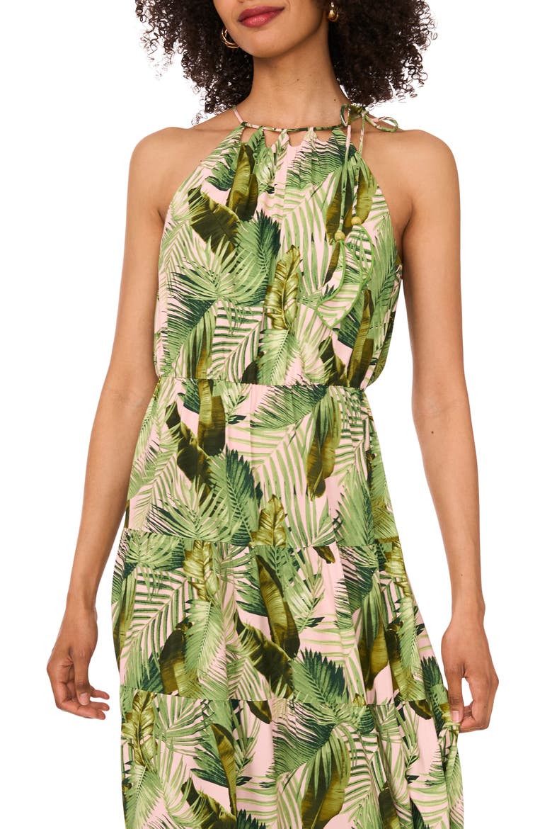Botanical Print Neck Cutout A-Line Dress, Alternate, color, PINK BLUSH