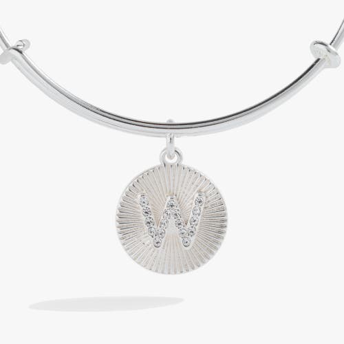 Alex And Ani Pave Starburst Texture Initial Bangle Bracelet In Silver - W