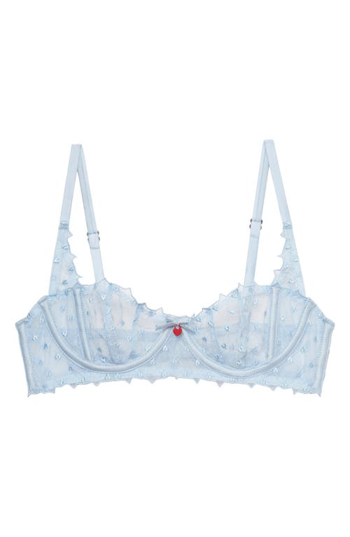 Fleur Du Mal Love Lock Embroidered Underwire Balconette Bra In Forget Me Not