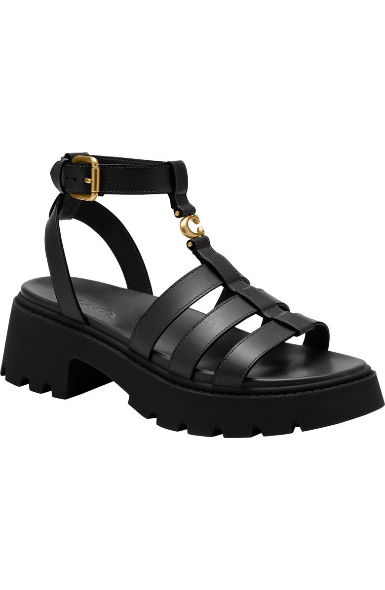 COACH Sculpted C Ankle Strap Lug Sole Sandal, Main, color,