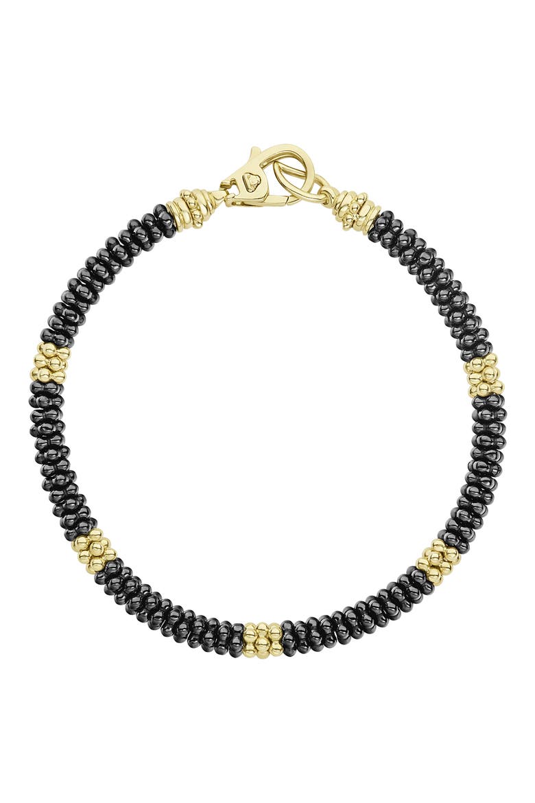 Gold & Black Caviar Beaded Station Bracelet, Main, color, GOLD