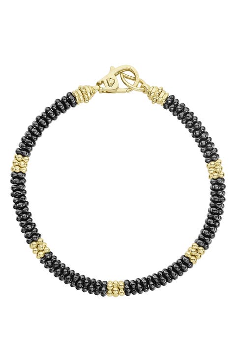 Gold & Black Caviar Beaded Station Bracelet