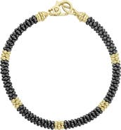 LAGOS Gold & Black Caviar Beaded Station Bracelet