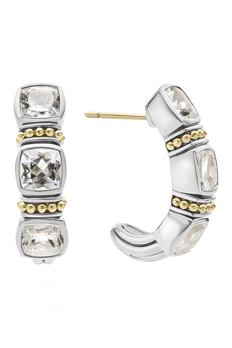Caviar Color White Topaz Hoop Earrings, Alternate, color, GOLD