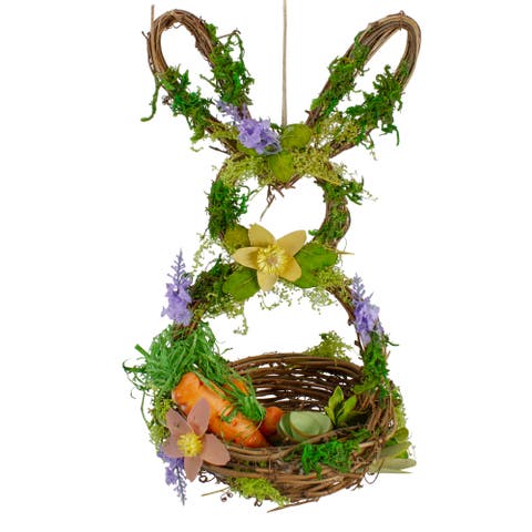 Artificial Floral Bunny Hanging Easter Basket Decoration - 14.5"
