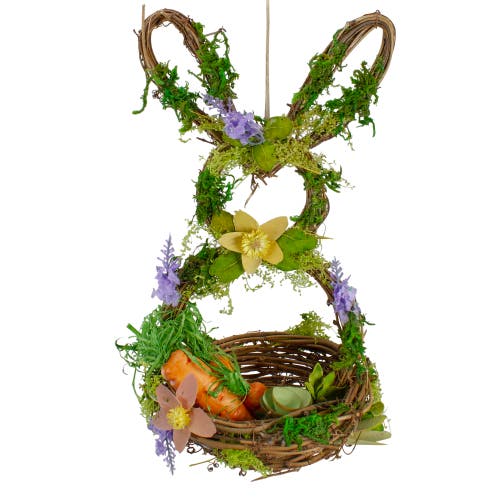 Northlight Artificial Floral Bunny Hanging Easter Basket Decoration In Brown