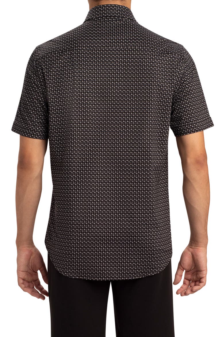 OoohCotton® Print Short Sleeve Button-Up Shirt, Alternate, color, BLACK